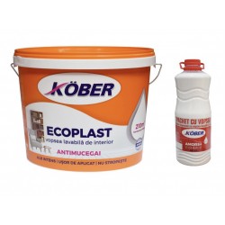 Vopsea lavabila interior, Ecoplast, antimucegai, alba, 15 L+ Amorsa Kober 3L